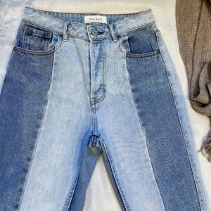 PACSUN High Rise Mom Jeans Two Tone Raw Hem